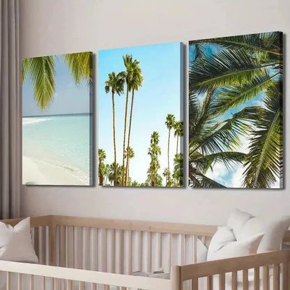 3pcs Tropical Palm Tree Beach Landscape Wall Art Canvas Unframed - High Quality Print 100% Australian Made Wall Canvas