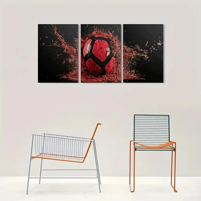 3pcs Dynamic Soccer Ball Modern Sport Metal Print Ready to Hang Art - Bella Home Decor