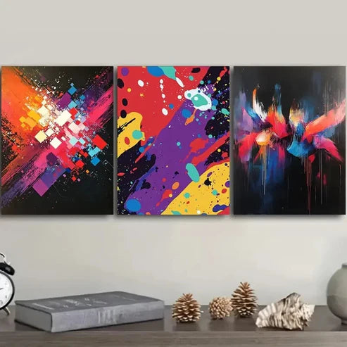 3pcs Featuring Colorful Splashes Wall Art Canvas Unframed - High Quality Print 100% Australian Made Wall Canvas - Bella Home Decor