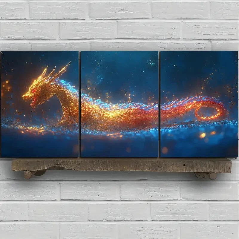 3pcs Beautiful Dragon Stunning Red Eyes Metal Print Ready to Hang Art - Bella Home Decor