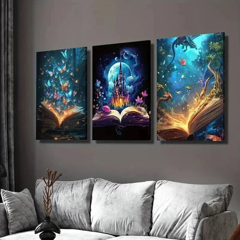 3pcs Magical Creatures Book Butterflies & Castle Wall Art Canvas Unframed - High Quality Print 100% Australian Made Wall Canvas