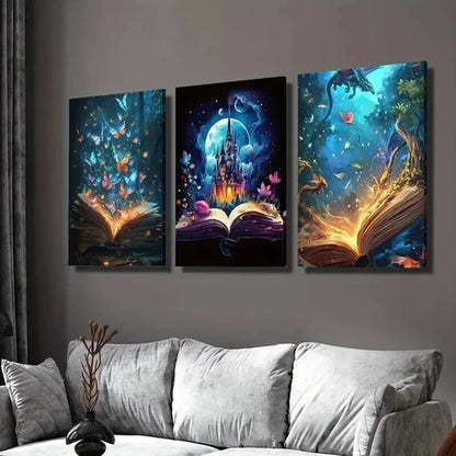 3pcs Magical Creatures Book Butterflies & Castle Wall Art Canvas Unframed - High Quality Print 100% Australian Made Wall Canvas