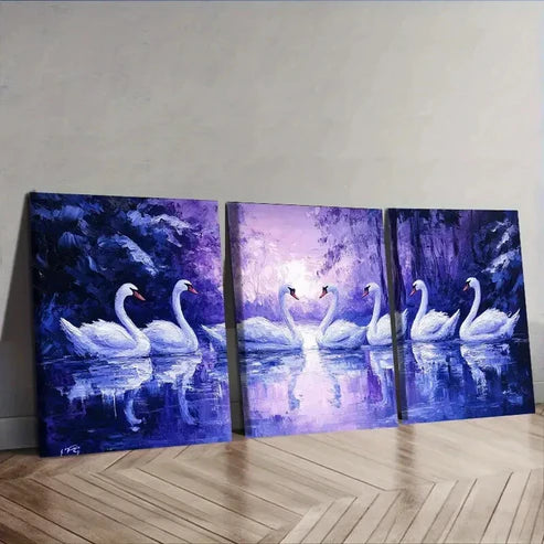 3pcs Featuring a Group of Swans on a Lake Wall Art Canvas Unframed - High Quality Print 100% Australian Made Wall Canvas