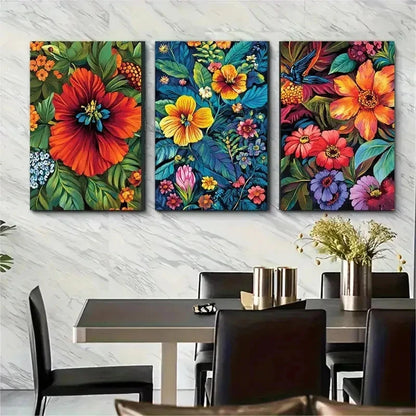 3pcs Vintage Guatemalan Floral Perfect Wall Art Set Canvas Framed 50x70cm - High Quality Print 100% Australian Made Wall Canvas Ready to Hang
