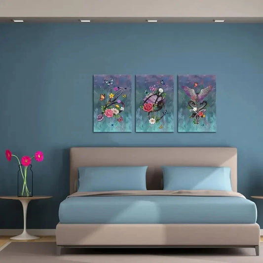 3pcs Medical Paintings Stethoscope Snake Wing Metal Print Ready to Hang Art