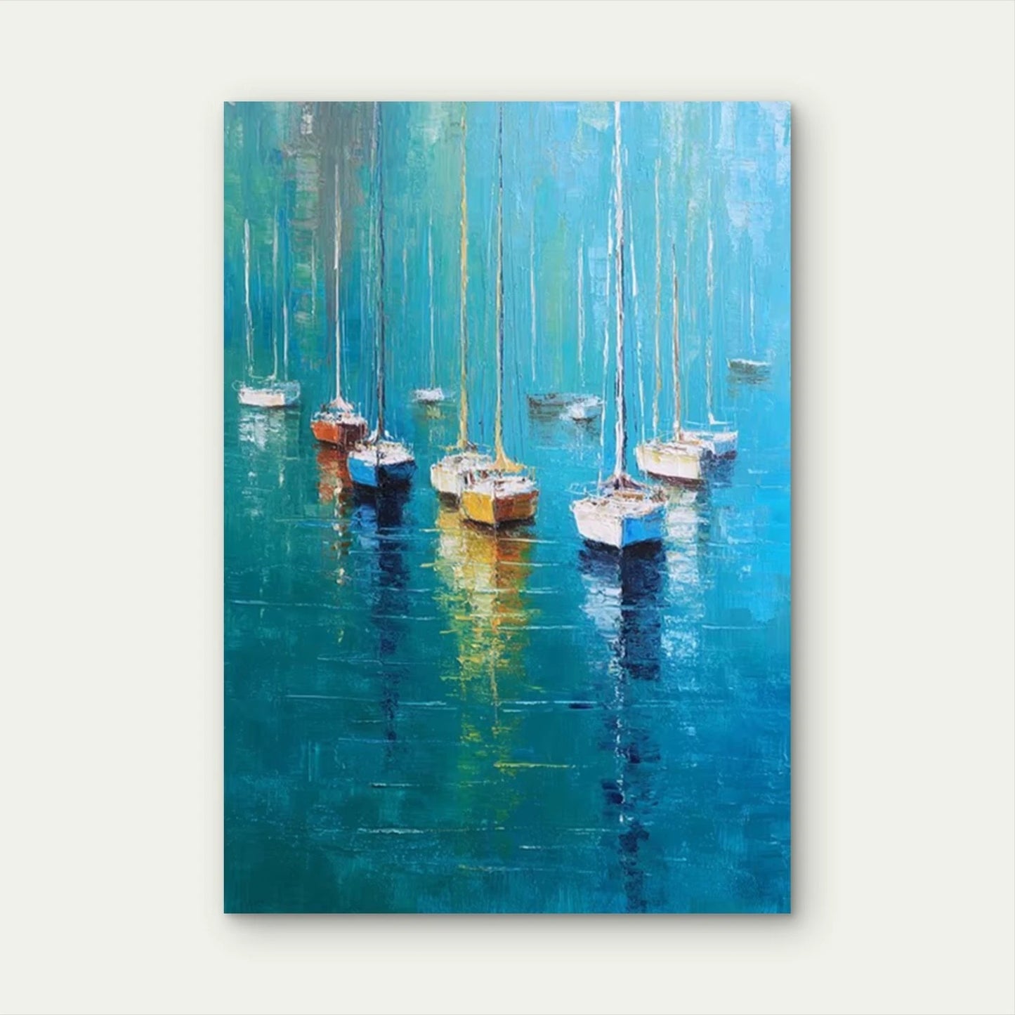 Marine Seascape Painting with Sailboats Metal Print Ready to Hang