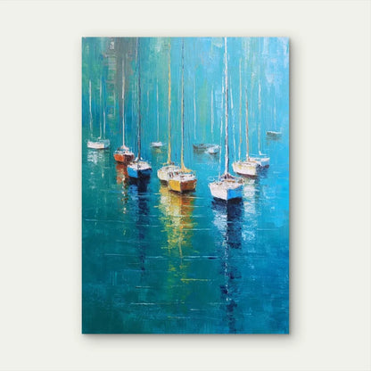 Marine Seascape Painting with Sailboats Metal Print Ready to Hang
