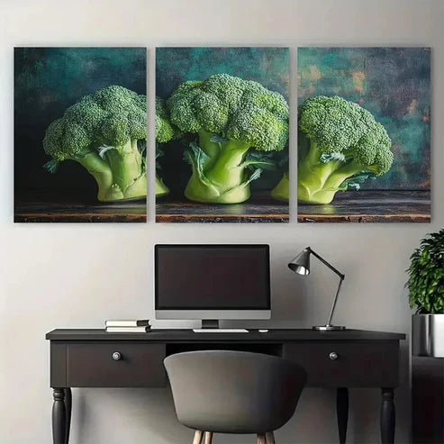 3pcs Broccoli Vegetables Kitchen Design Wall Art Set Canvas Unframed - High Quality Print 100% Australian Made Wall Canvas - Bella Home Decor