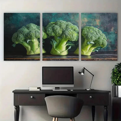 3pcs Broccoli Vegetables Kitchen Design Wall Art Set Canvas Unframed - High Quality Print 100% Australian Made Wall Canvas - Bella Home Decor