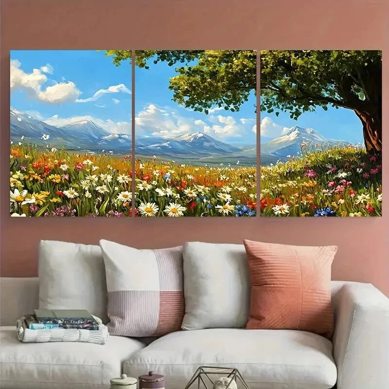 3pcs Meadow Wildflower Field Tree & Flowers Metal Print Ready to Hang Art - Bella Home Decor