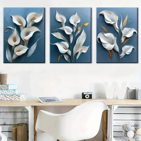 3pcs Modern Floral Blue Minimalist Wall Art Canvas Unframed - High Quality Print 100% Australian Made Wall Canvas
