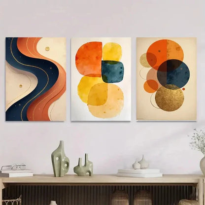 3pcs Abstract Geometric Vibrant Colorful Wall Art Set Canvas Unframed - High Quality Print 100% Australian Made Wall Canvas - Bella Home Decor