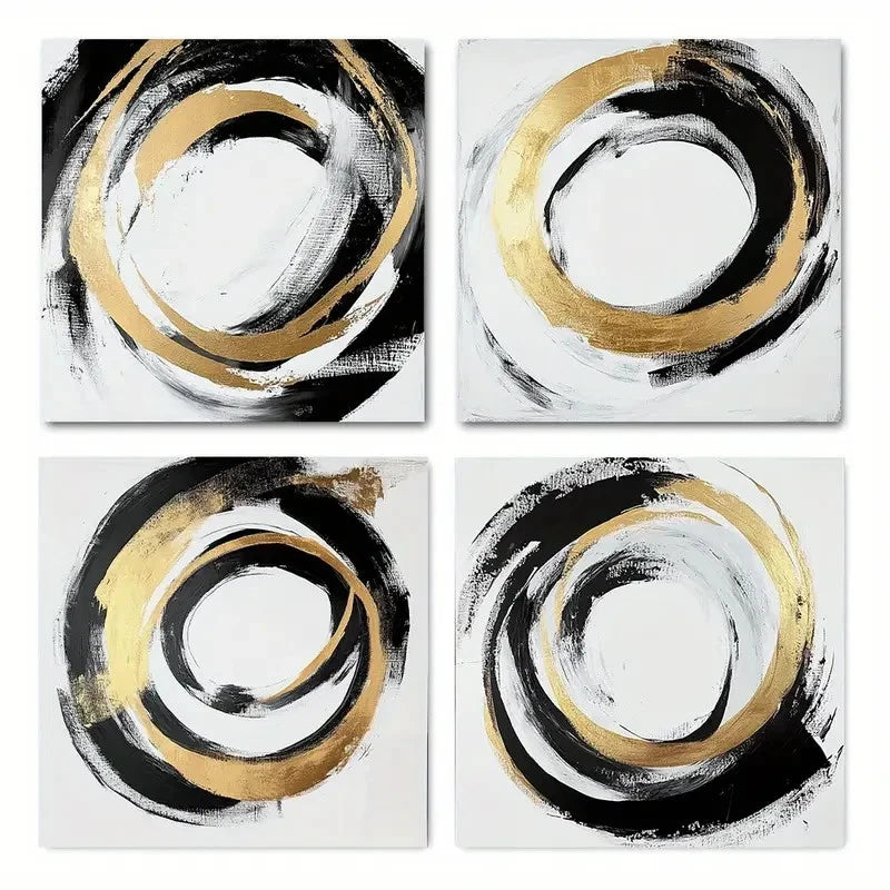 4pcs Abstract Black & Golden Wall Art Canvas Framed