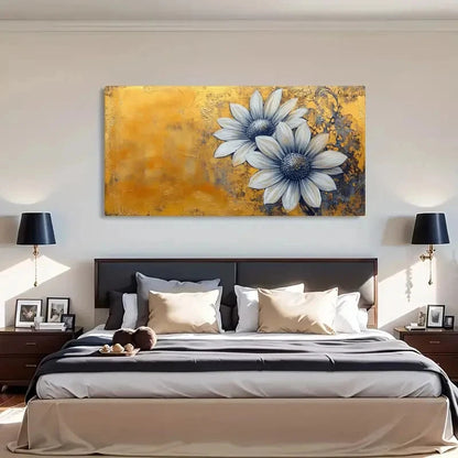 Black Flower Heart Golden Petal Wall Art Canvas Office Home Room Framed 120x60cm - Bella Home Decor