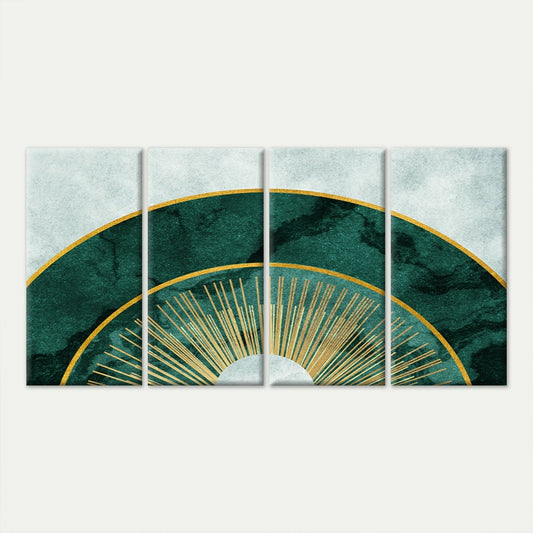 4pcs Emerald Green Marble and Gold Sun Wall Art Canvas Framed 45x80cm - High Quality Print 100% Australian Made Wall Canvas Ready to Hang