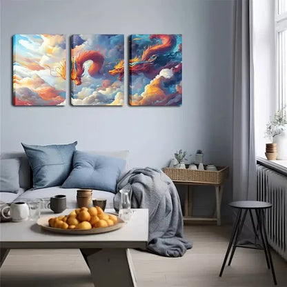 3pcs Two Majestic Dragons Wall Art Canvas Unframed - High Quality Print 100% Australian Made Wall Canvas