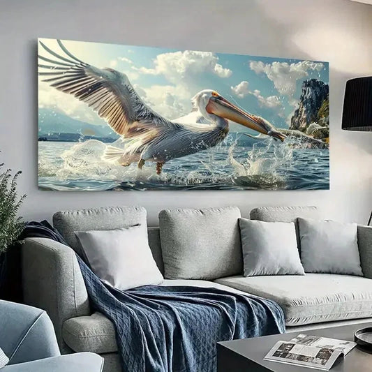 Pelican Bird and Ocean Sky wall canvas office home room framed 120x60cm