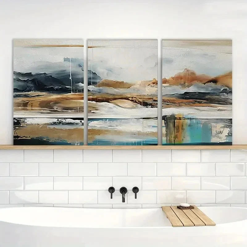 3pcs Abstract Dusty Landscape Painting Metal Print Ready to Hang Art - Bella Home Decor