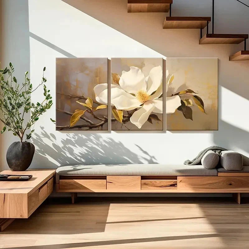 3pcs Blooming Magnolia Flowers Decor Wall Art Set Canvas Framed 40x60cm - High Quality Print 100% Australian Made Wall Canvas Ready to Hang - Bella Home Decor