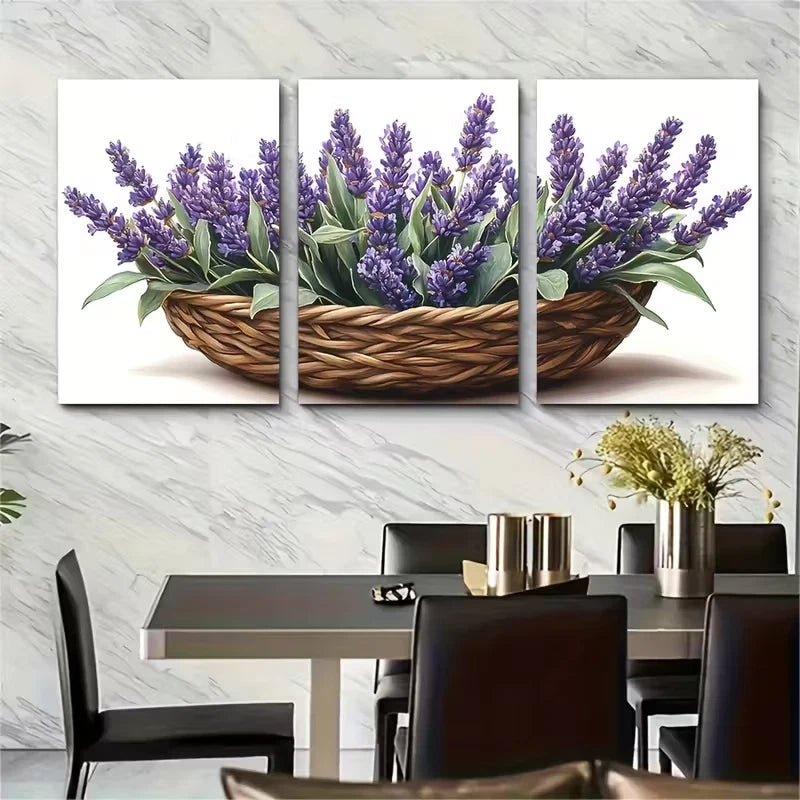 3pcs Wicker Basket Metal Print Ready to Hang Art