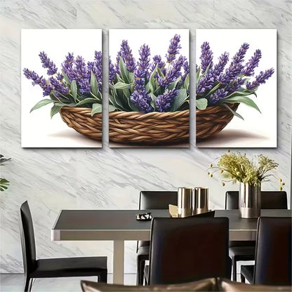 3pcs Wicker Basket Metal Print Ready to Hang Art