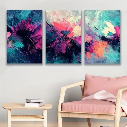 3pcs Abstract Color Block Painting Wall Art Set Canvas Framed 50x70cm - High Quality Print 100% Australian Made Wall Canvas Ready to Hang - Bella Home Decor