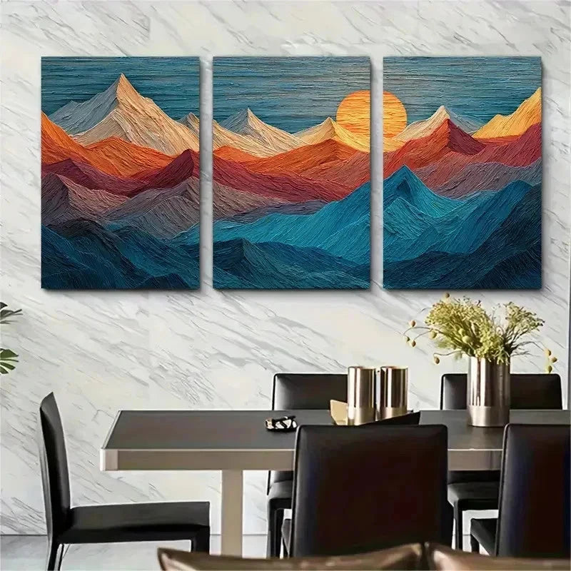 3pcs Mountain Top Sunrise Landscape Perfect Wall Art Set Canvas Framed 50x70cm - High Quality Print 100% Australian Made Wall Canvas Ready to Hang
