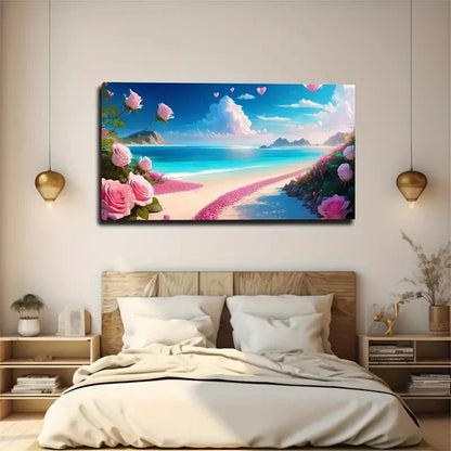 Vibrant Seaside Roses Ocean Wall Art Canvas Office Home Room Framed 120x60cm