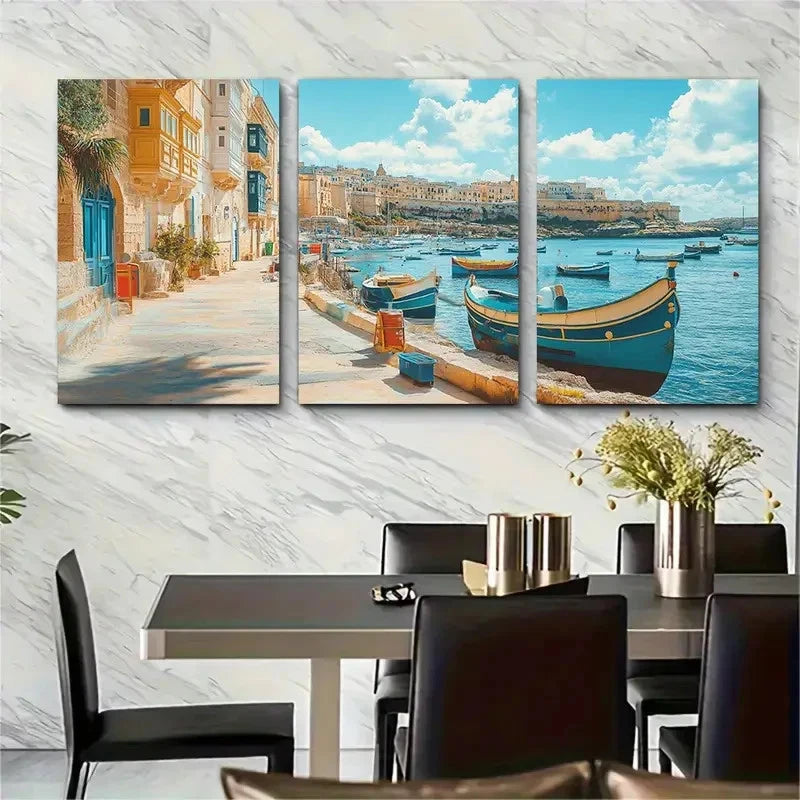 3pcs Tropical Décor Botanical Malta Perfect Wall Art Set Canvas Framed 40x60cm - High Quality Print 100% Australian Made Wall Canvas Ready to Hang - Bella Home Decor