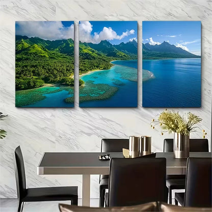 3pcs Vibrant Tropical Beach Scenes Metal Print Ready to Hang Art
