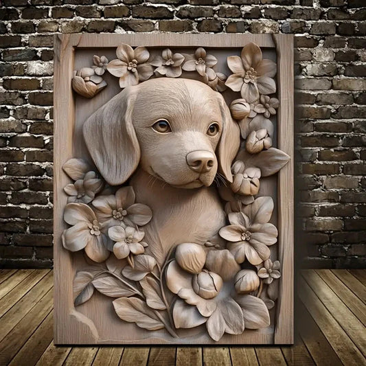 Featuring a Beagle Among Flowers Painting  40x60cm Metal Print Ready to Hang - Bella Home Decor