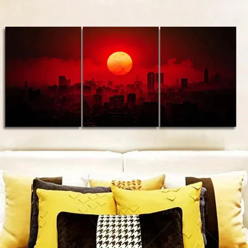 3pcs The Moon Over the City Wall Art Set Canvas Unframed - High Quality Print 100% Australian Made Wall Canvas