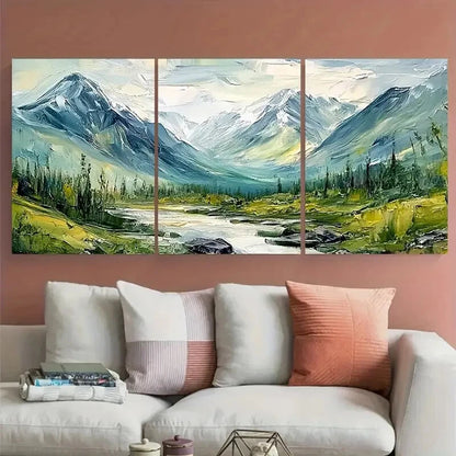 3pcs Mountain River Snowy Peak Alpine Forest Metal Print Ready to Hang Art - Bella Home Decor