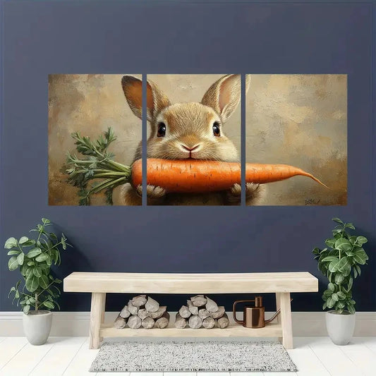 3pcs 2D Rustic Rabbit Wall Art Canvas Framed 50x70cm - High Quality Print 100% Australian Made Wall Canvas Ready to Hang