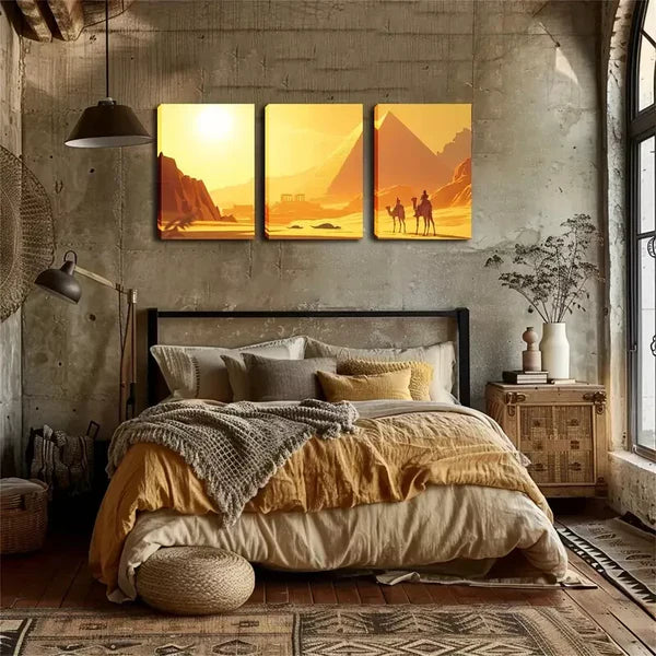 3pcs Decoration, Pyramid, Sun, Camel, Wall Art Set Canvas Framed 60x90cm - High Quality Print 100% Australian Made Wall Canvas Ready to Hang - Bella Home Decor