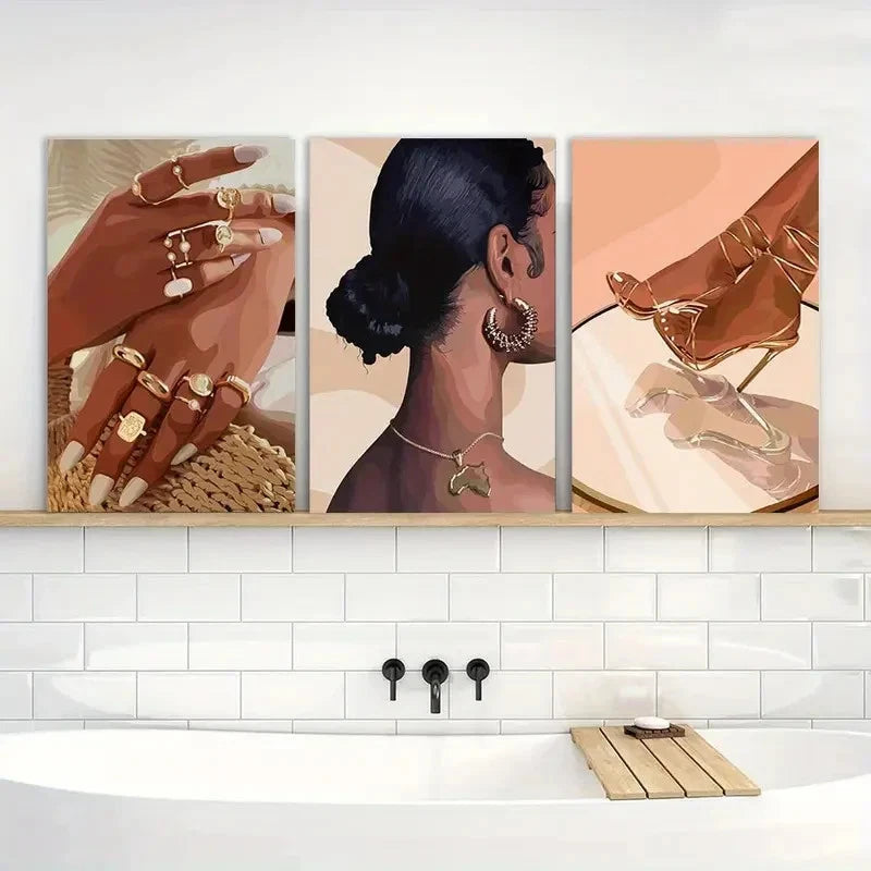 3pcs Abstract African American Decor Posters Metal Print Ready to Hang Art - Bella Home Decor