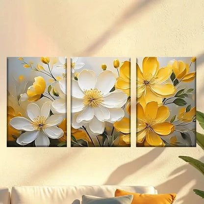 3pcs Bunch of yellow and white flowers Wall Art Set Canvas Framed 60x90cm - High Quality Print 100% Australian Made Wall Canvas Ready to Hang - Bella Home Decor