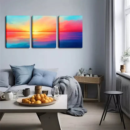 3pcs Ocean Sunset with Reflective Water Wall Art Set Canvas Unframed - High Quality Print 100% Australian Made Wall Canvas