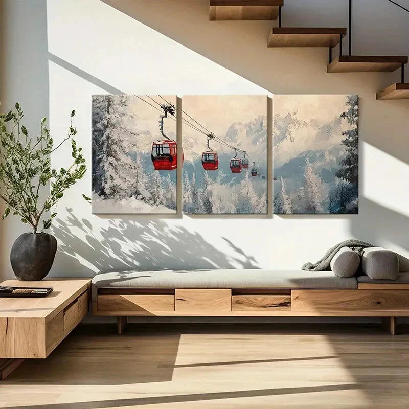 3pcs Snowy Mountains Pine Trees Scenic View Metal Print Ready to Hang Art - Bella Home Decor