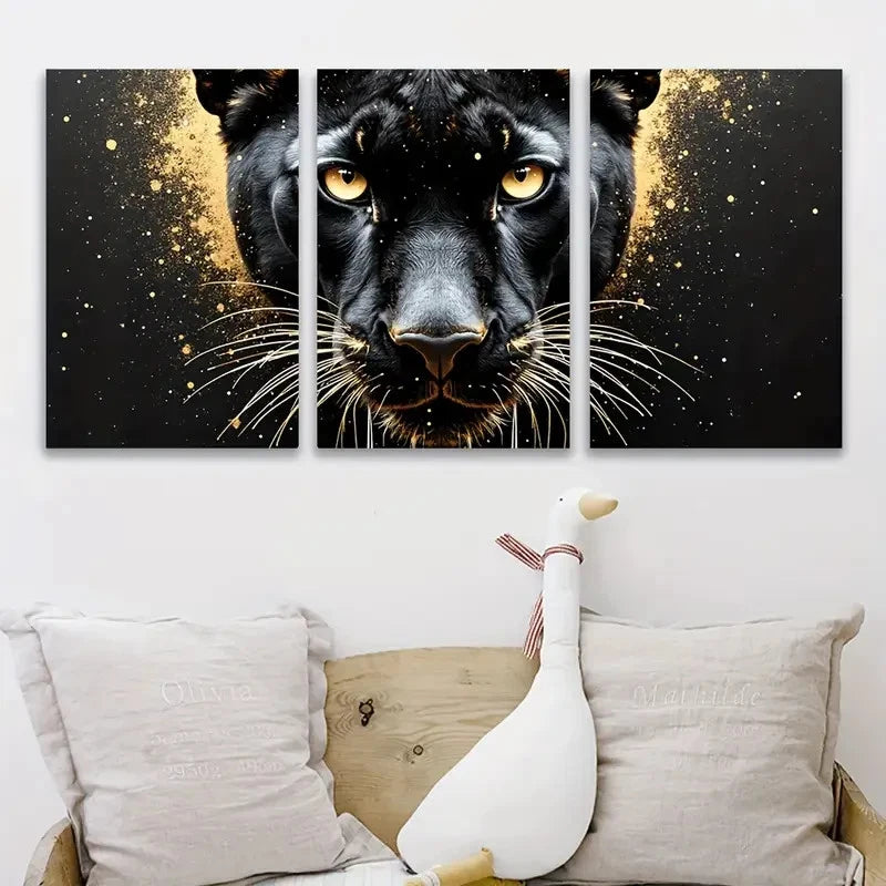 3pcs Black Panther Painting Portraits Metal Print Ready to Hang Art - Bella Home Decor