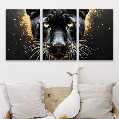 3pcs Black Panther Painting Portraits Metal Print Ready to Hang Art - Bella Home Decor