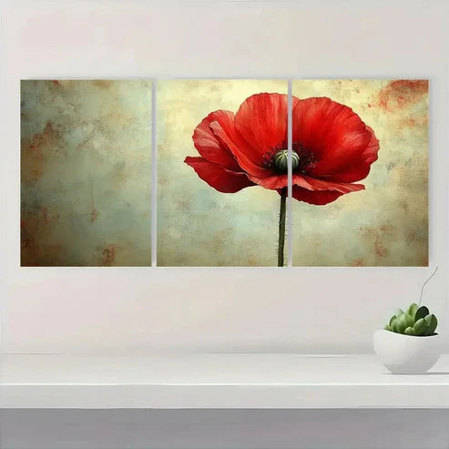 3pcs Red Flower Floral Botanical Perfect Wall Art Canvas Unframed - High Quality Print 100% Australian Made Wall Canvas