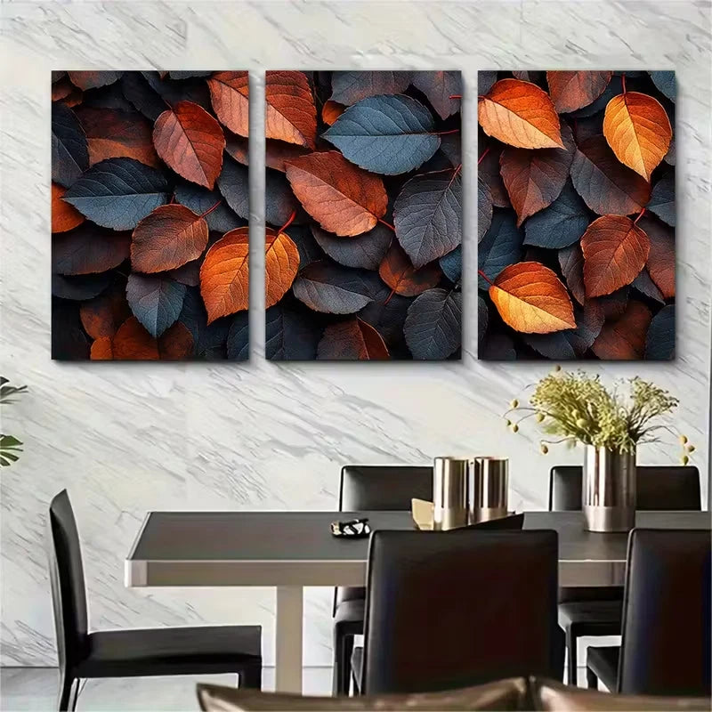 3pcs Dark Brown Leaves Abstract Nature Metal Print Ready to Hang Art - Bella Home Decor