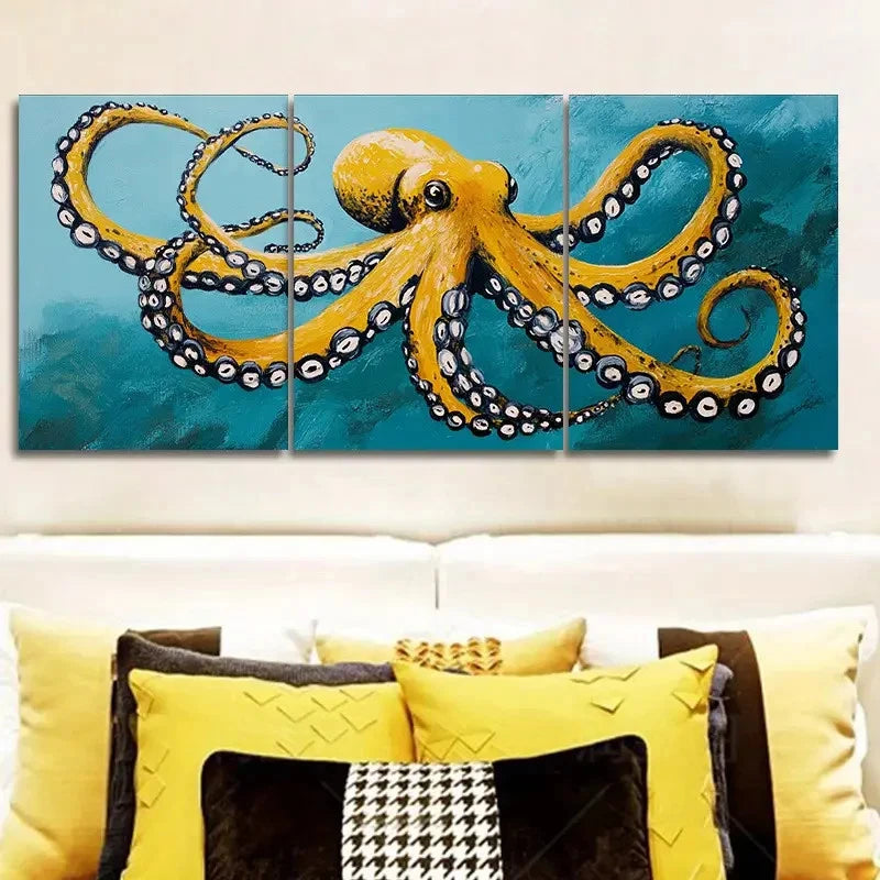 3pcs Octopus Acrylic Painting Prints Metal Print Ready to Hang Art