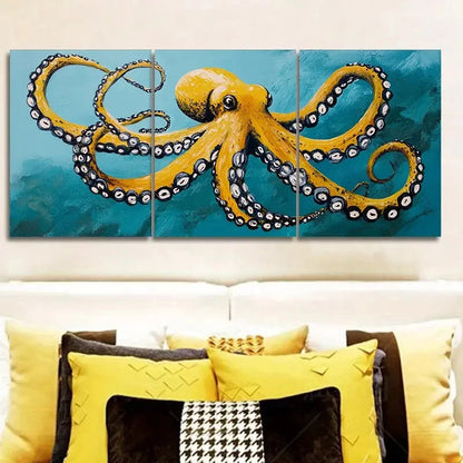 3pcs Octopus Acrylic Painting Prints Metal Print Ready to Hang Art