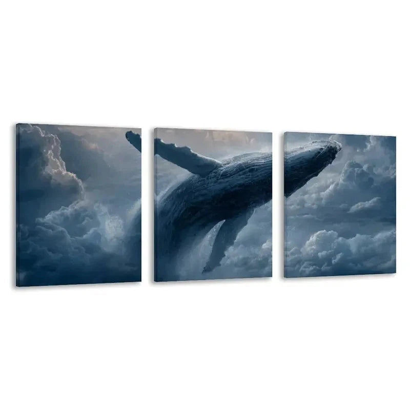 3pcs Modern Whale Art Deco Style  Wall Art Set Canvas Framed 50x70cm - High Quality Print 100% Australian Made Wall Canvas Ready to Hang