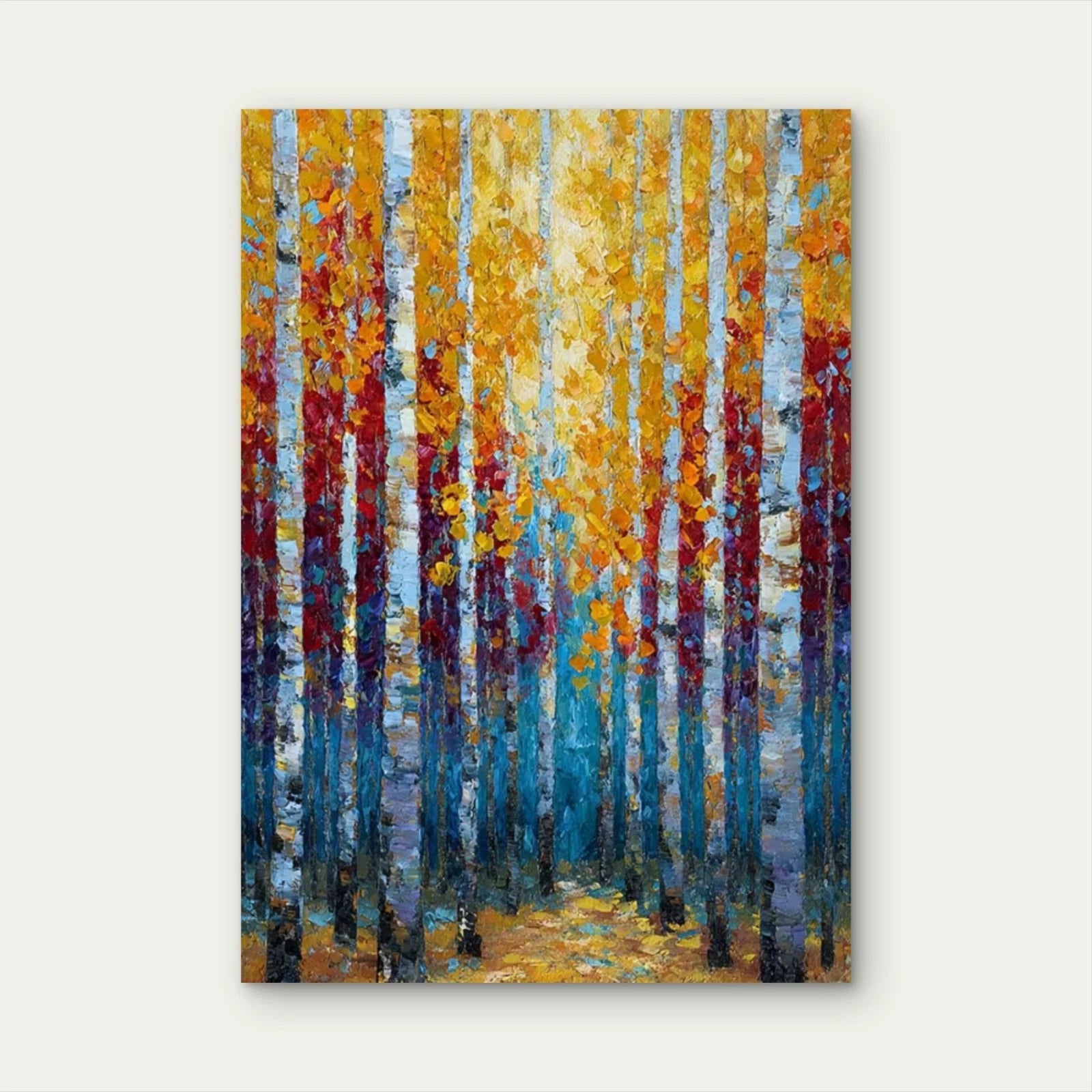 Autumn Birch Forest Painting Metal Print Ready to Hang - Bella Home Decor