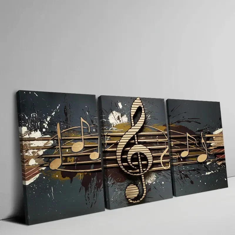 3pcs Flat Frame Abstract Music Symbol  Wall Art Set Canvas Framed 50x70cm - High Quality Print 100% Australian Made Wall Canvas Ready to Hang