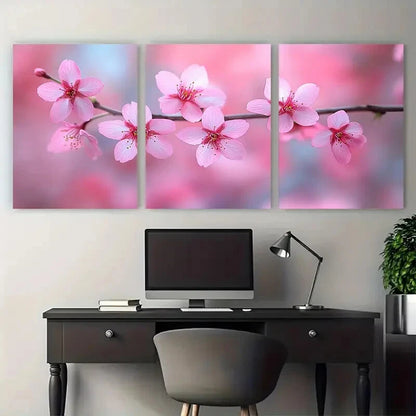 3pcs Elegant Cherry Blossom Sakura Design Metal Print Ready to Hang Art - Bella Home Decor