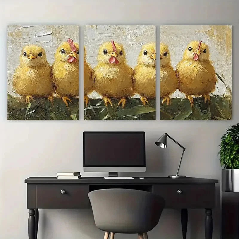 3pcs Vibrant Chick Farm Animals Bird Metal Print Ready to Hang Art - Bella Home Decor